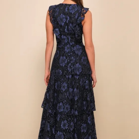 Lulus Molinetto Navy Blue Lace Ruffled Tiered Sleeveless Maxi Dress - Picture 3 of 5